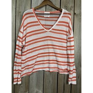 Sadie & Sage Women's Striped Open Knit V-Neck Lightweight Sweater Top Size L USA